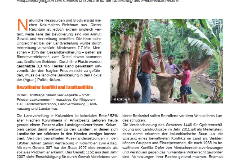 Facktsheet_Die Landfrage und das Friedensabkommen mit der FARC-Guerilla