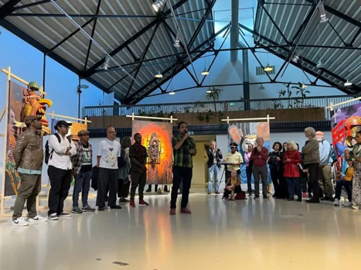 Udeido Collective and Kevin van Braak at the opening of the exhibition Lawan! (2025) at Framer Framed, Amsterdam. Photo: © Srylandang