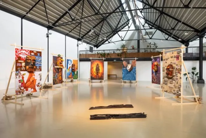 Hidden Faces of Papua (2025) by Udeido collective and artist Kevin van Braak. Installation photo from the exhibition Lawan! (2025) at Framer Framed, Amsterdam. Photo: © Maarten Nauw / Framer Framed